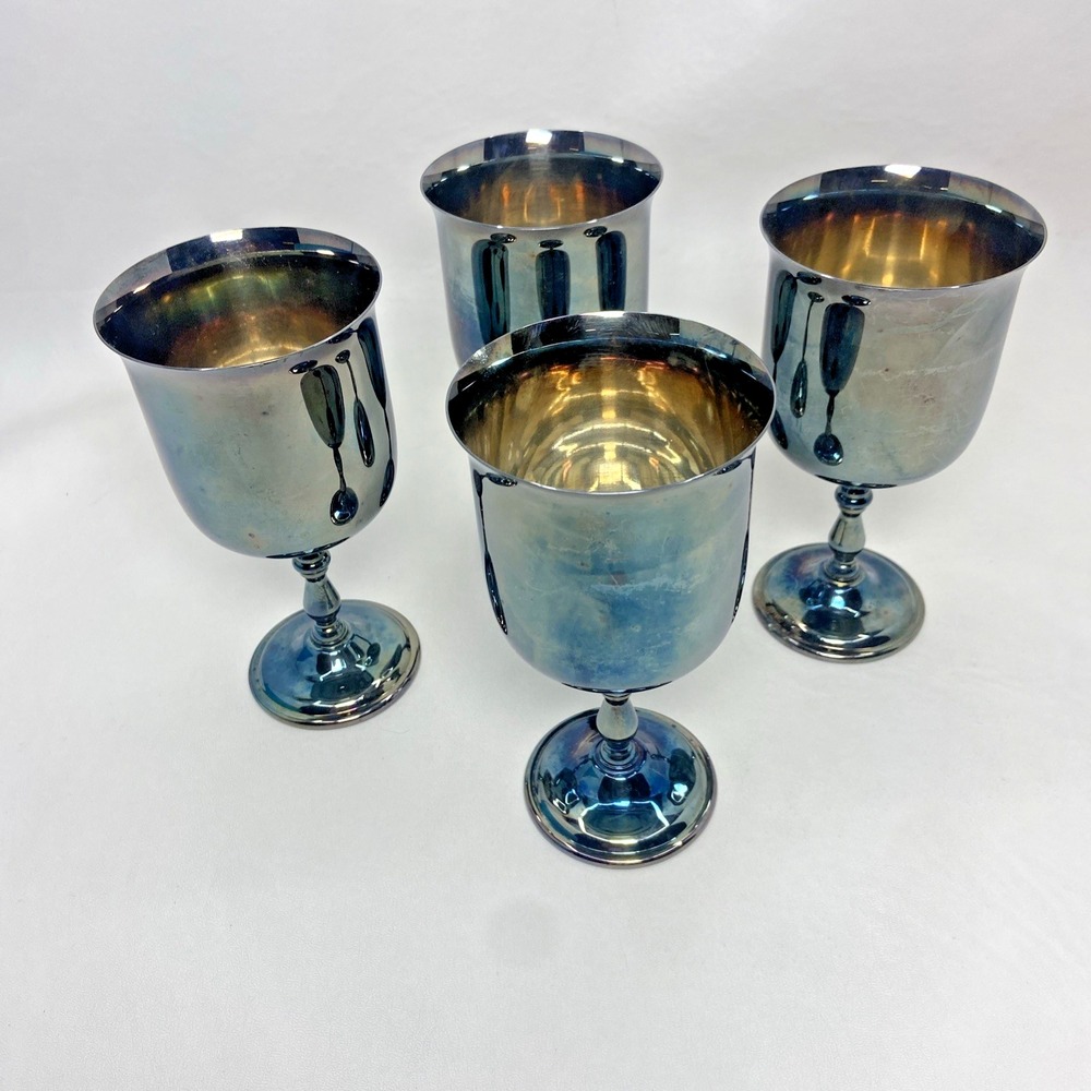 Oneida‎ Silversmith Stemmed Chalices Wine Water 4 Goblets Irridescent Aluminum
